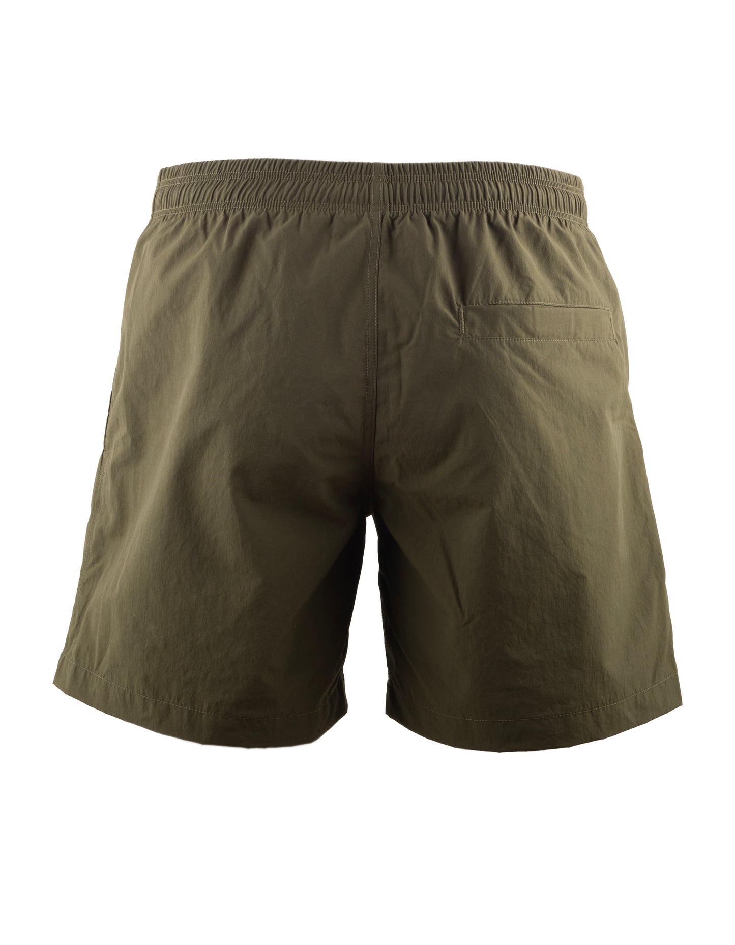 Nachhaltige Herren Badehose Oliv mit Kordelzug und Taschen. Recycelter, italienischer Stoff.