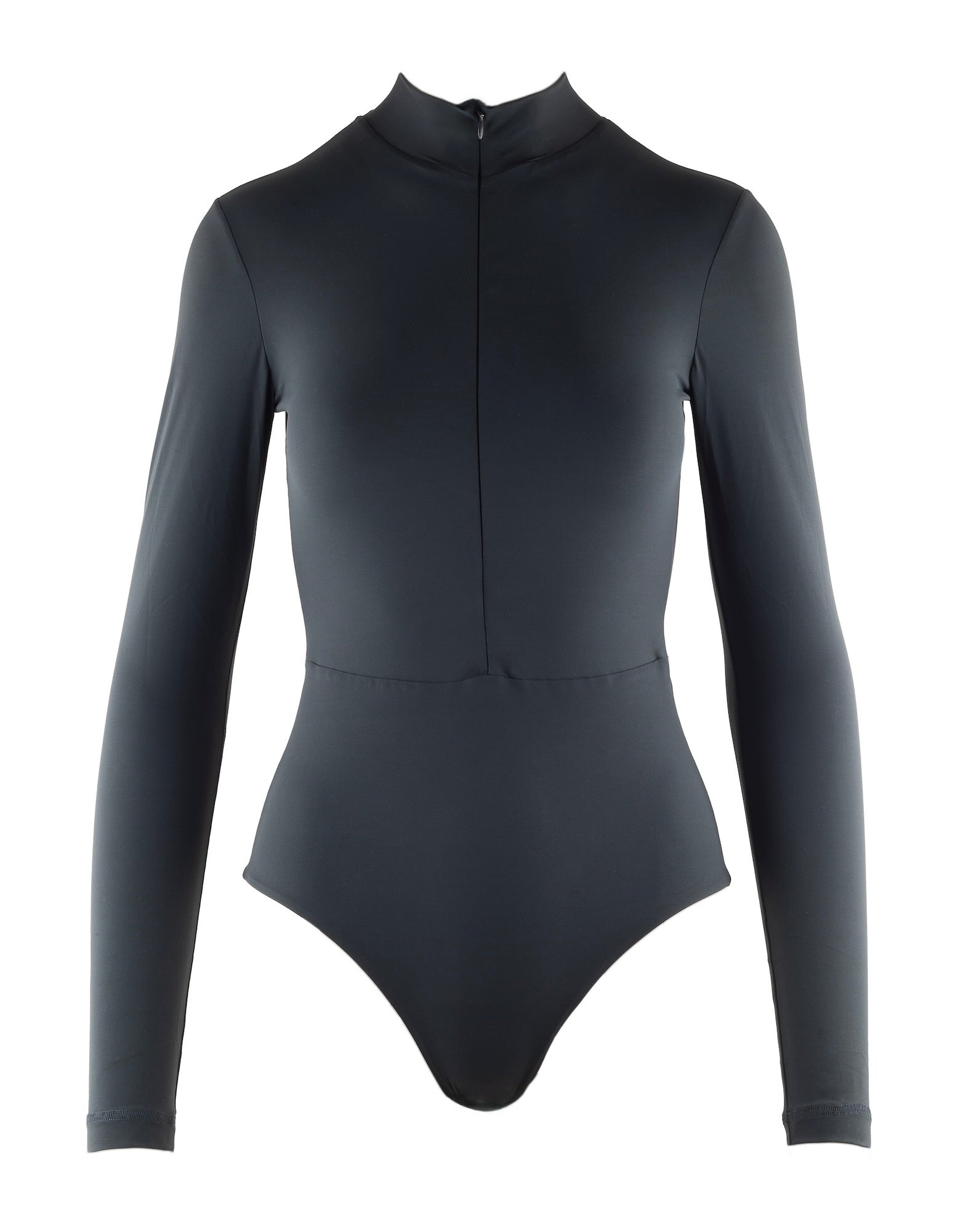 Nachhaltiger langarm Damen UV-Schutz Badeanzug Rashguard in Anthrazit aus recyceltem italienischem Stoff mit Zip und UPF 50+