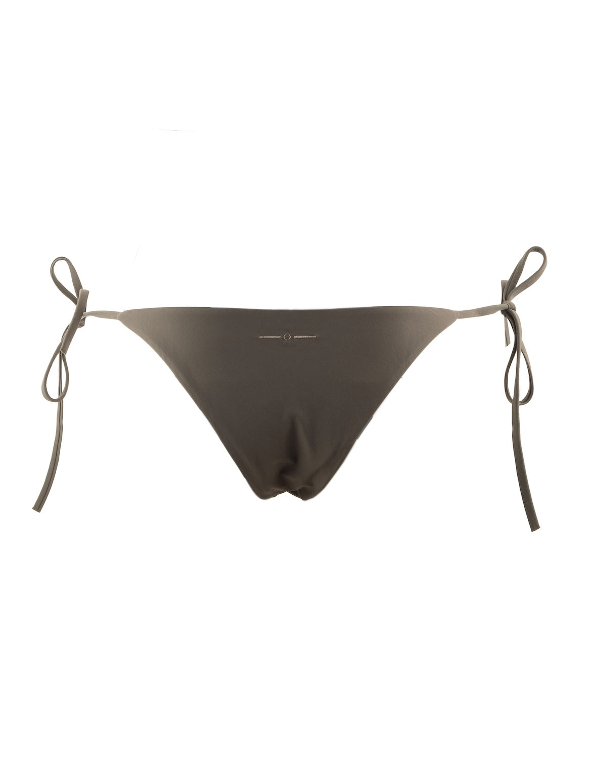 Nachhaltiger Damen Tie Side Bikini Slip in Oliv aus recyceltem italienischem Stoff, cheeky Schnitt und verstellbare Seitenbänder