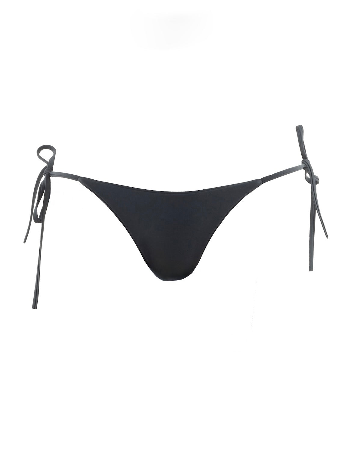 Nachhaltiger Damen Tie Side Bikini Slip in Anthrazit aus recyceltem italienischem Stoff, cheeky Schnitt und verstellbare Seitenbänder