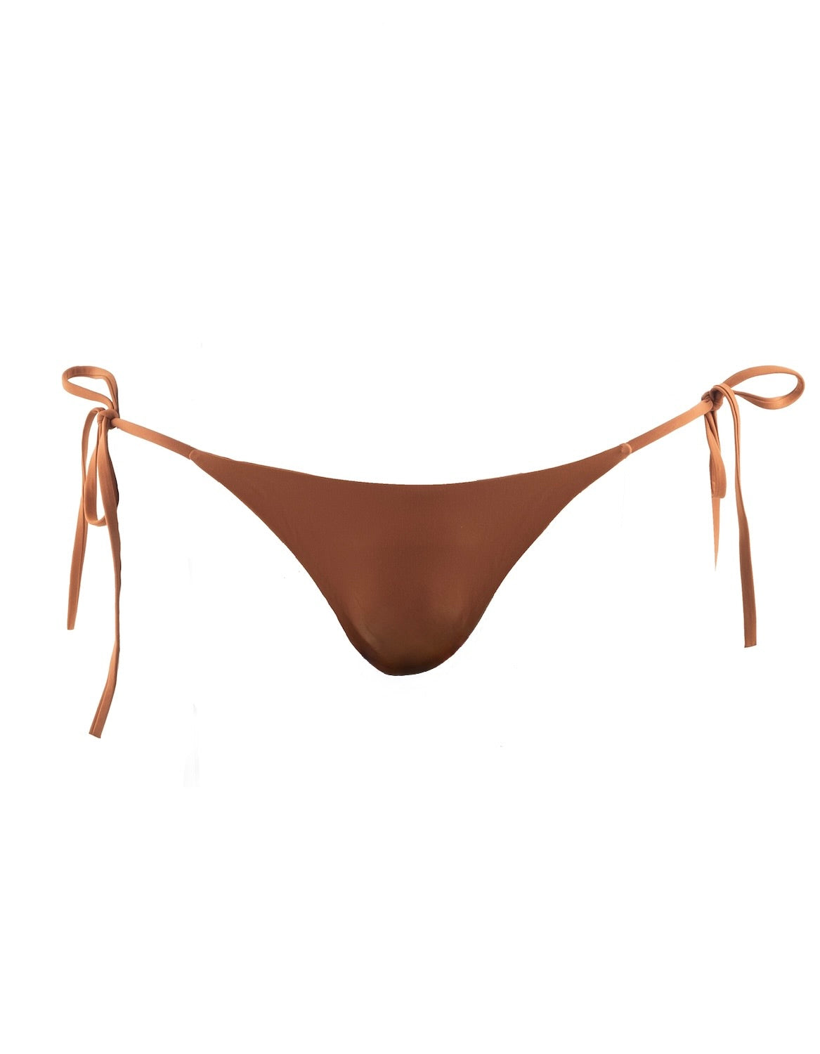 Damen Tie Side Bikini Slip in Terracotta aus recyceltem italienischem Stoff, cheeky Schnitt und verstellbare Seitenbänder