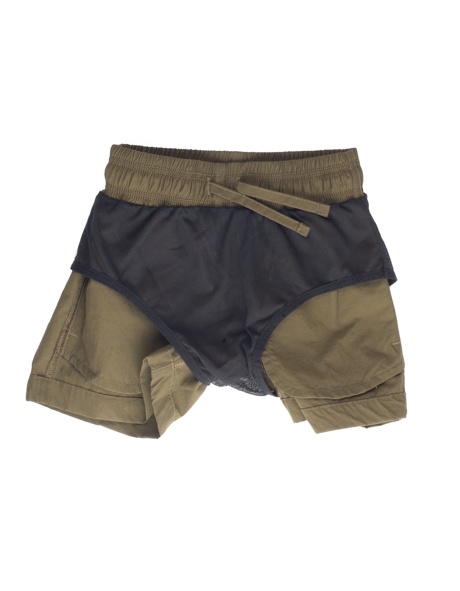 Nachhaltige Kinder Badeshorts Oliv mit Kordelzug und Taschen